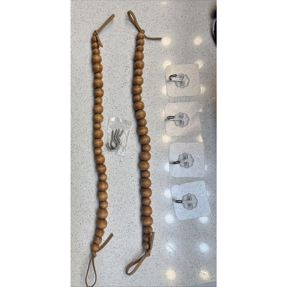 Wood Bead Curtain Tiebacks, Set of 2 Curtain Holdbacks for Thin or Thick Window